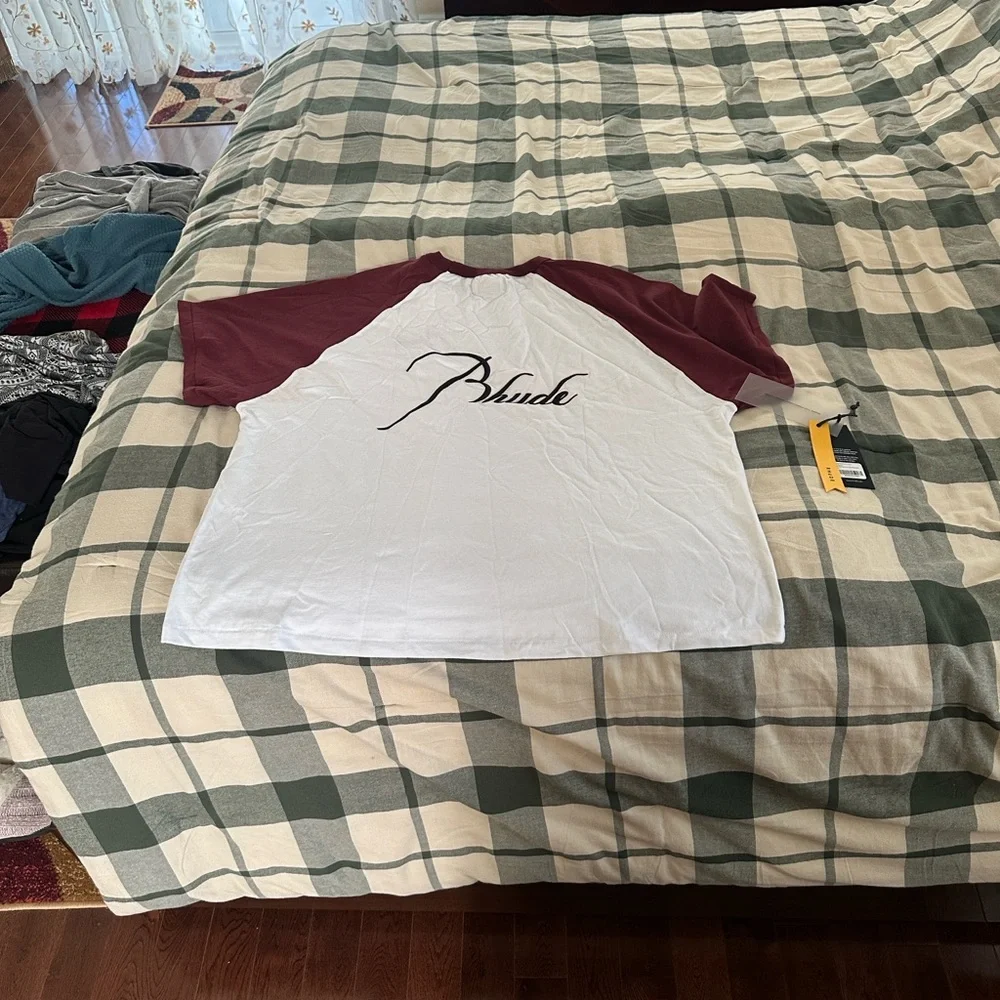 NWT Rhude Logo-Embroidered Cotton T-Shirt 'Bordeaux/White' XL - Picture 1 of 7